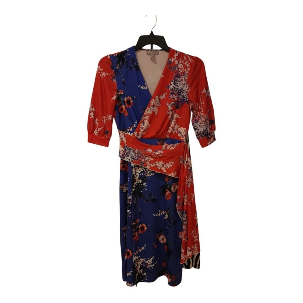 Asos Women's Size 10 Faux Wrap Red & Purple Floral Stretch